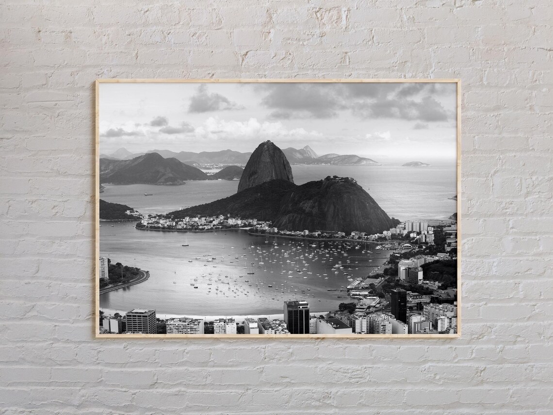 Rio De Janeiro Sugarloaf Bay Black And White Photography Poster