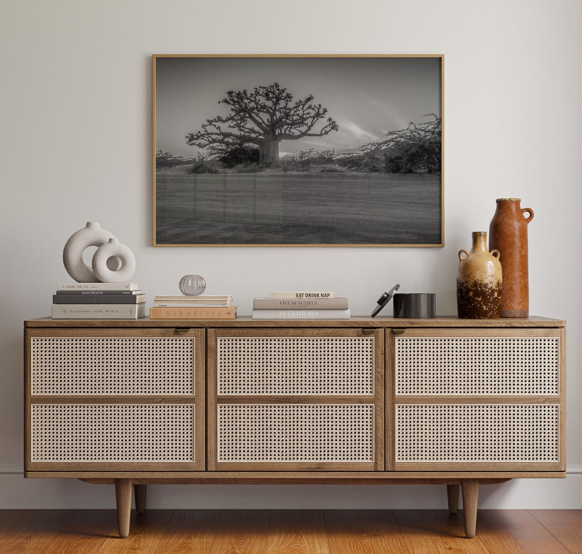 Senegal Baobab Tree African Savanna Black White Landscape Poster - Image 4