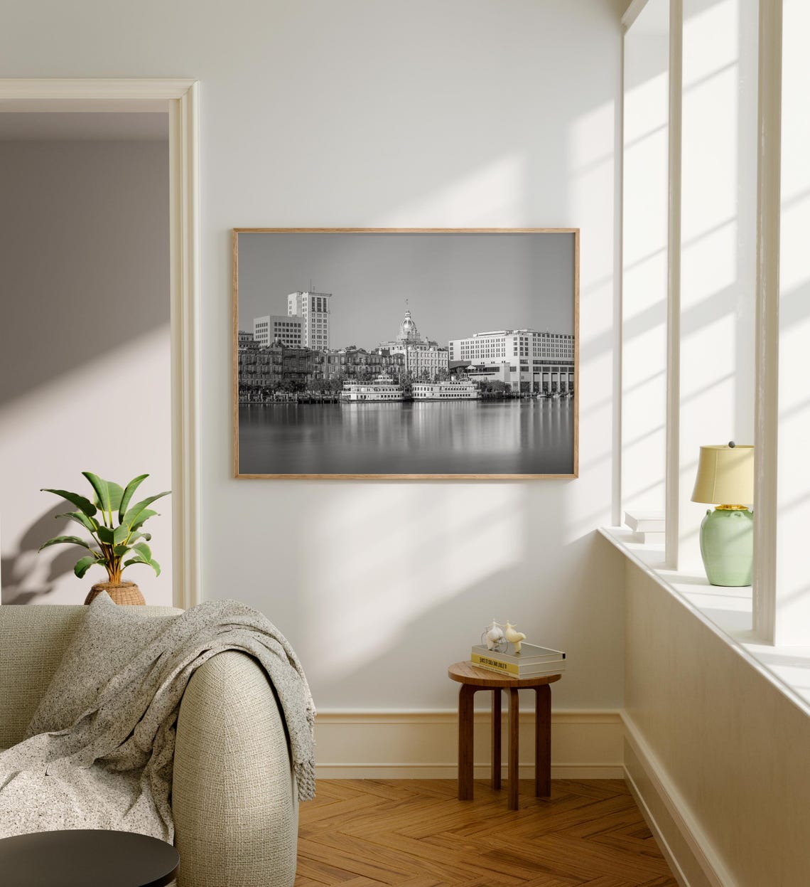 Savannah Riverfront Riverboats and Domed Building Black White Poster - Image 5