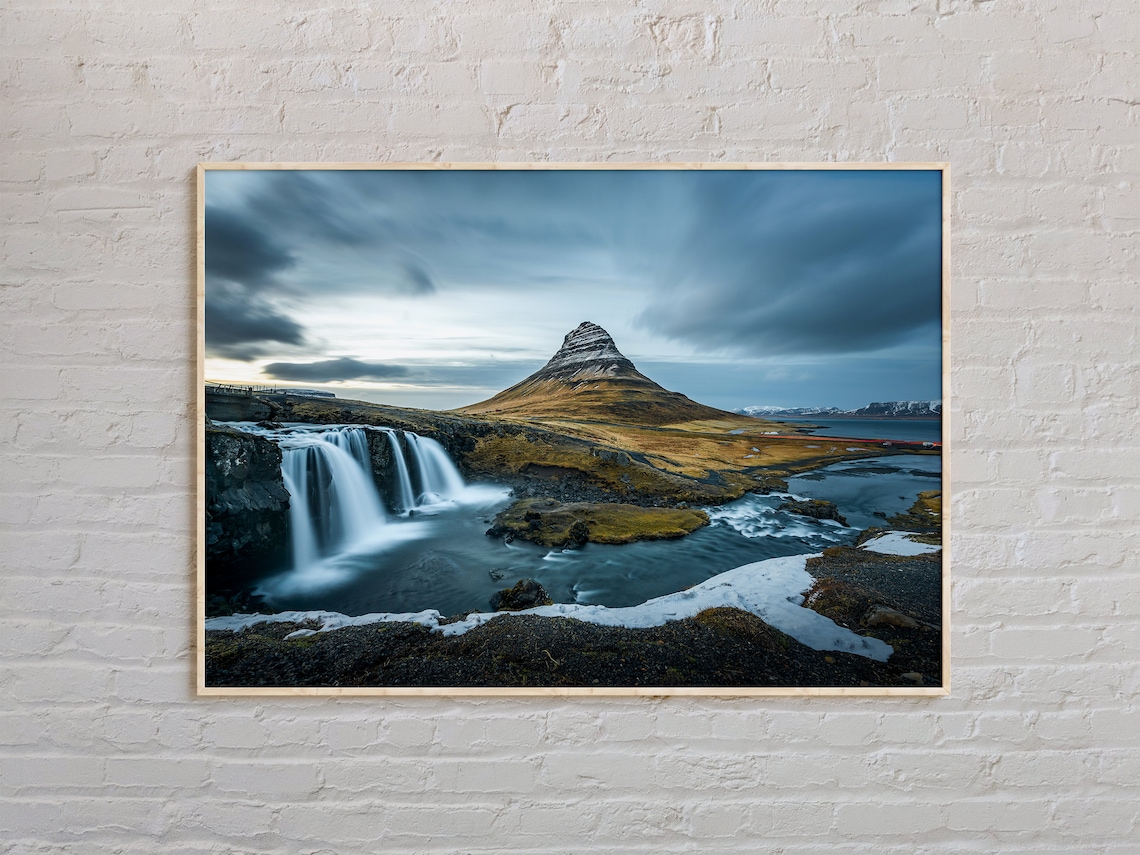 Kirkjufell Mountain Waterfall Moody Iceland Landscape Photo Poster