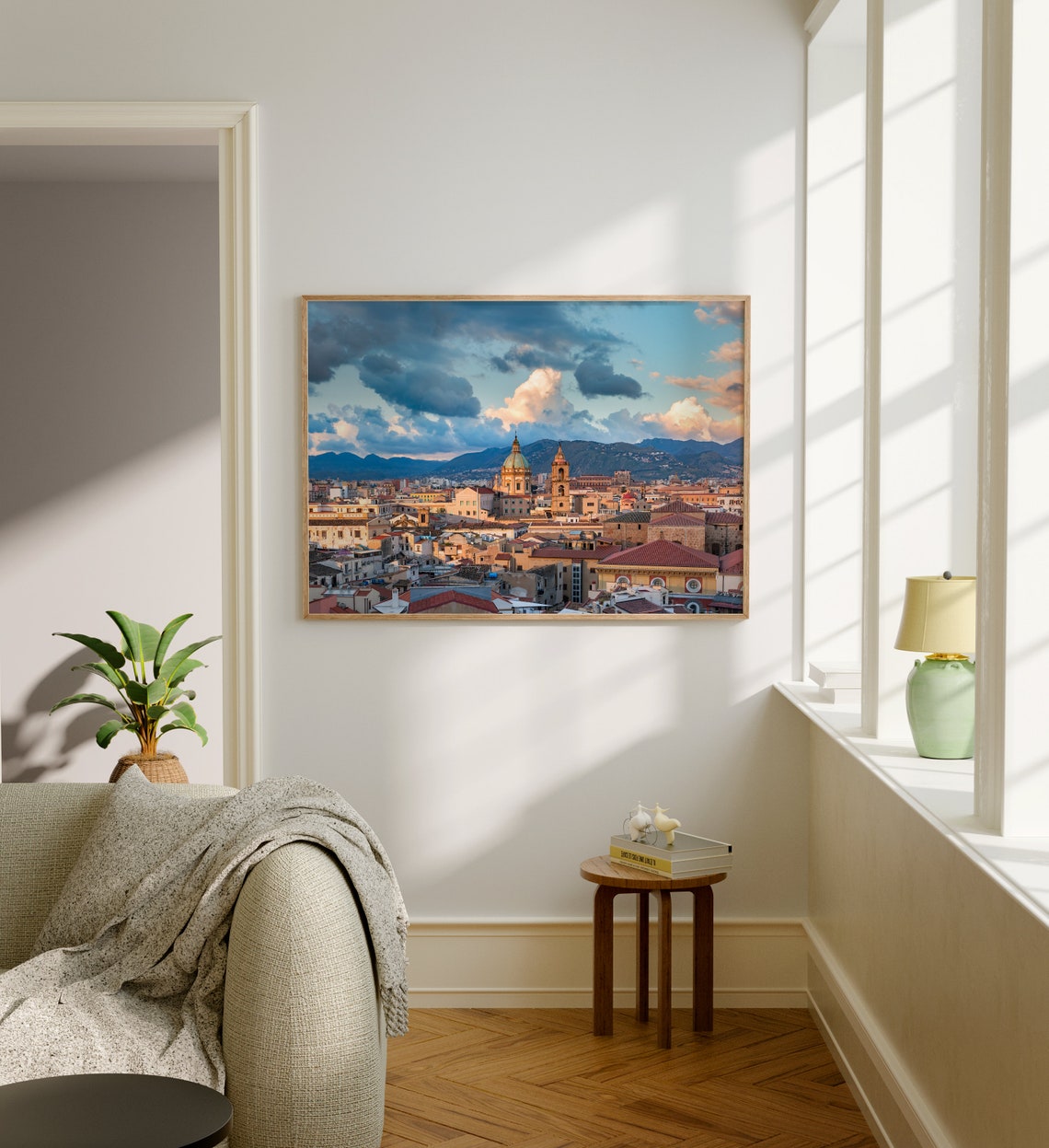 Palermo Sicily Old Town Sunset Rooftops Church Dome Mountain Poster - Image 5