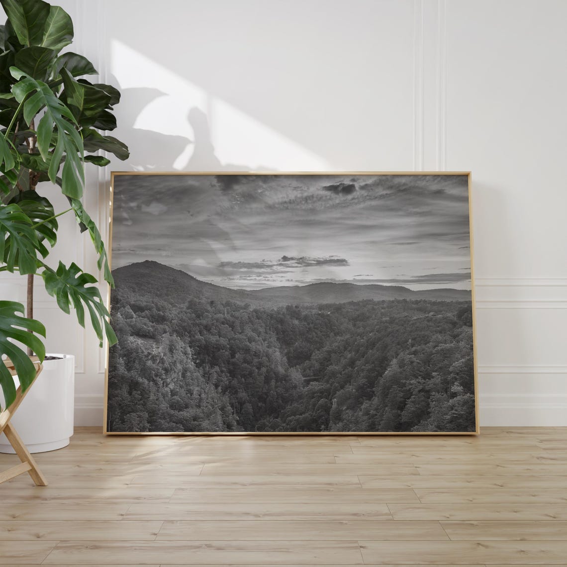 Georgia Forest Mountain Ridges at Dusk Black and White Poster - Image 2