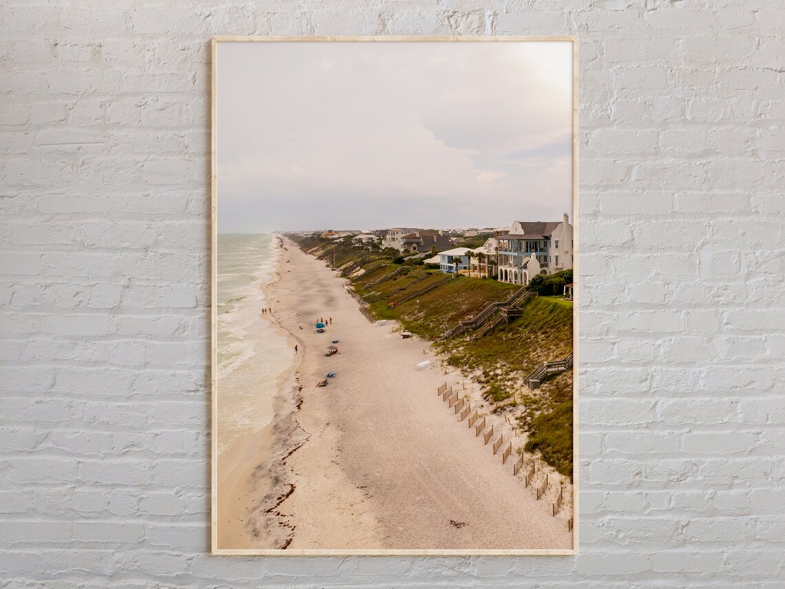 Florida 30A Aerial Beach Photo White Sand Coastal Houses Real Photo Travel Poster