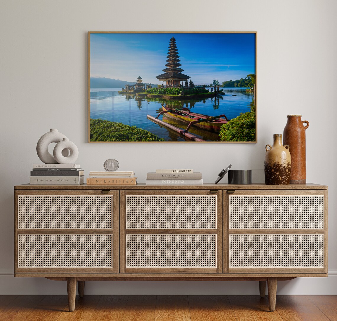 Bali Temple Ulun Danu Beratan Lake Reflection Canoe Indonesia Poster - Image 4