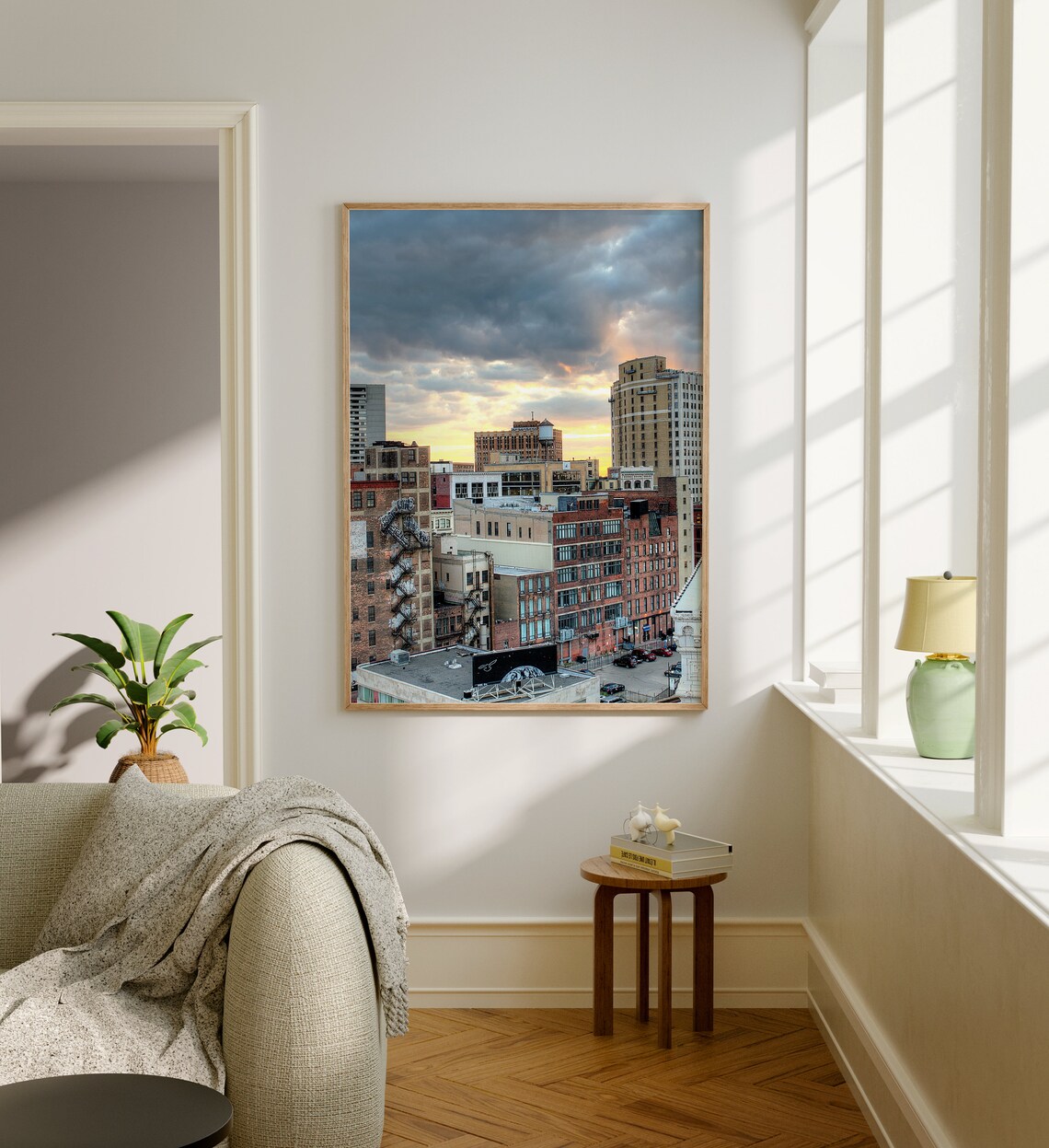 Historic Detroit Michigan Downtown Brick Buildings at Sunset Poster - Image 5