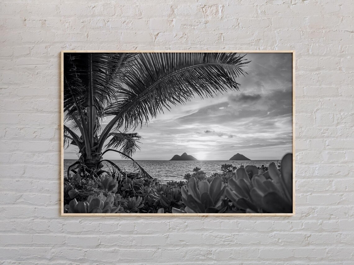 Oahu Black And White Travel Poster, Hawaii