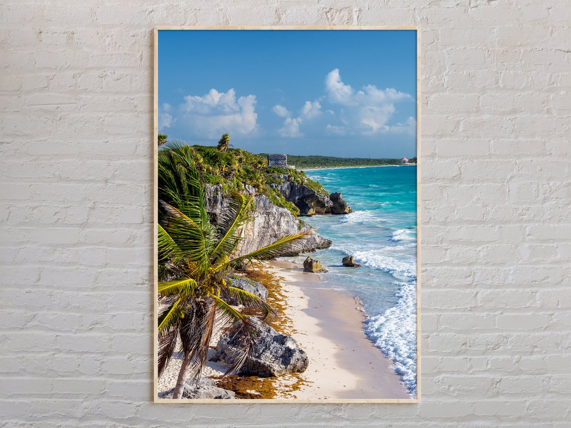 Tulum Mexico Mayan Ruins Cliff Caribbean Beach Turquoise Poster