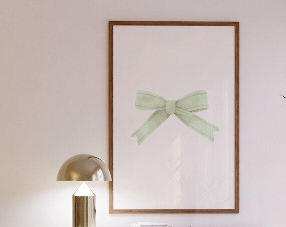 Sage Green Bow Watercolor Minimalist Ribbon Balletcore Wall Poster