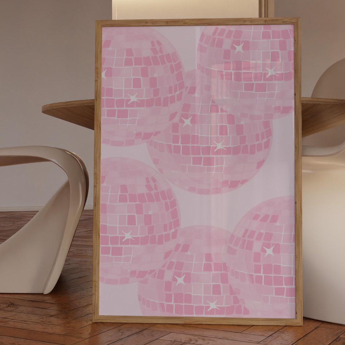 Pink Disco Ball Pattern Trendy Retro Party Glam Aesthetic Poster - Image 3