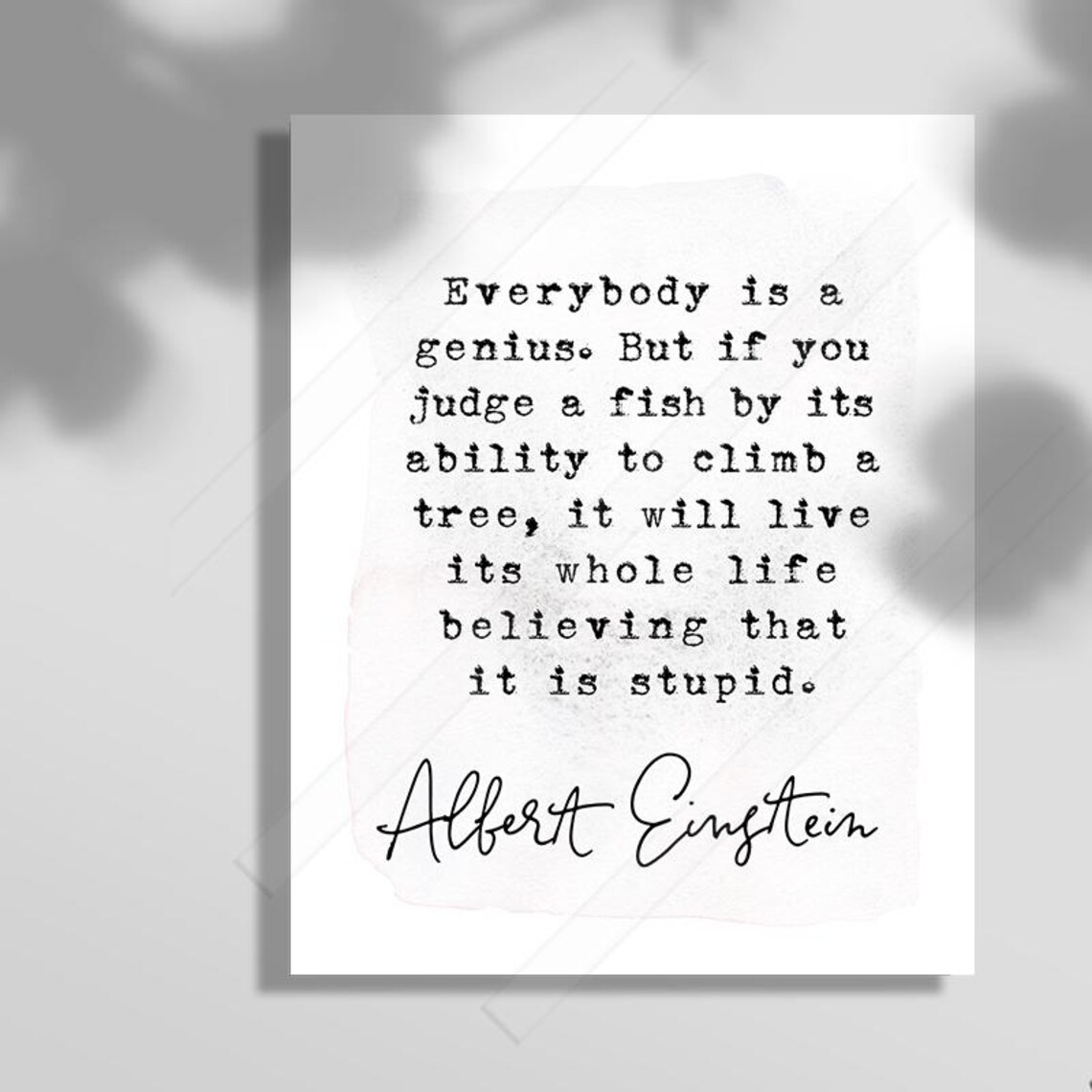 Albert Einstein Inspirational Quote, Fish And Tree Art Print