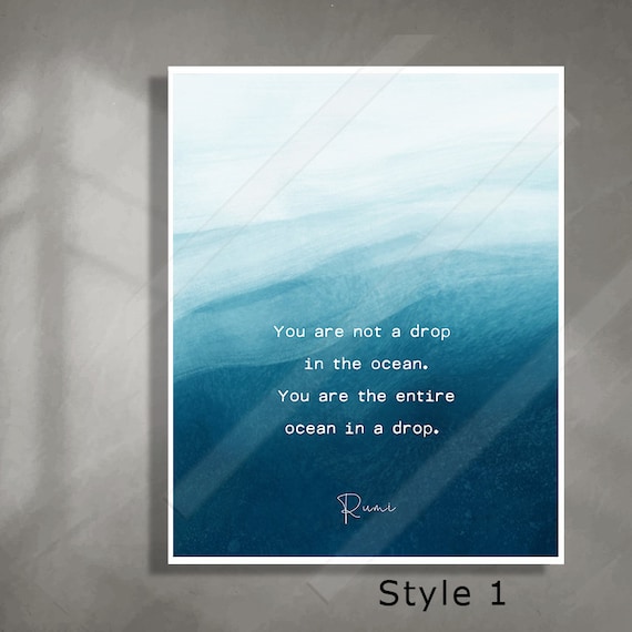Rumi Ocean Quote Print You Are Not A Drop Blue Watercolor Sea Gradient Wall Decor