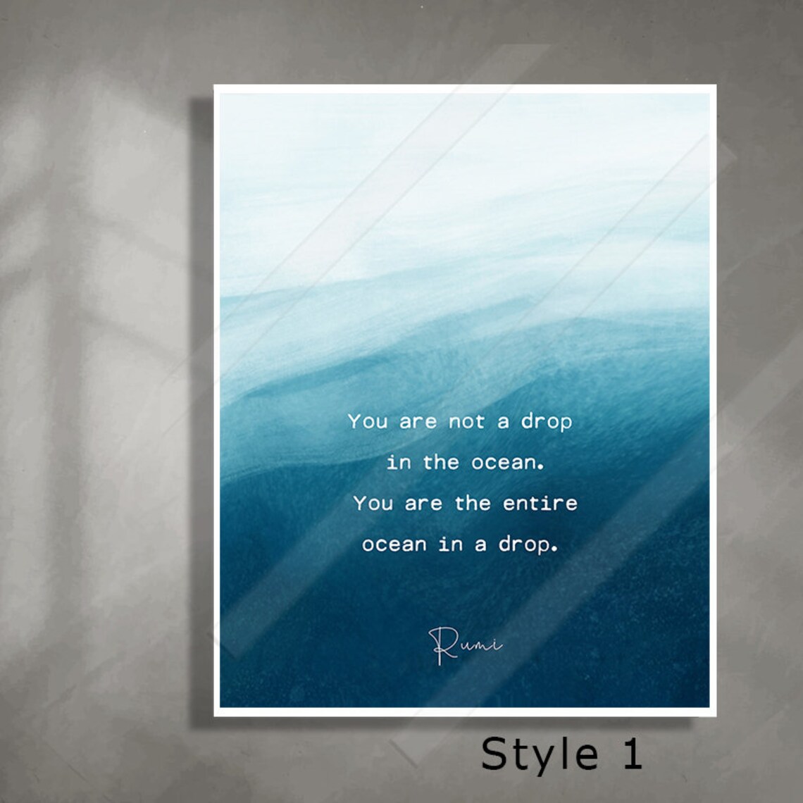 Rumi Ocean Quote Print You Are Not A Drop Blue Watercolor Sea Gradient Wall Decor