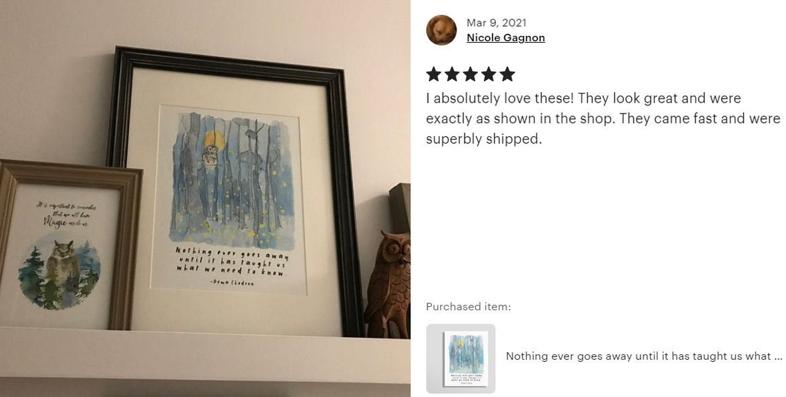 Pema Chodron Owl Watercolor Forest Moonlight Quote Art Poster - Image 2