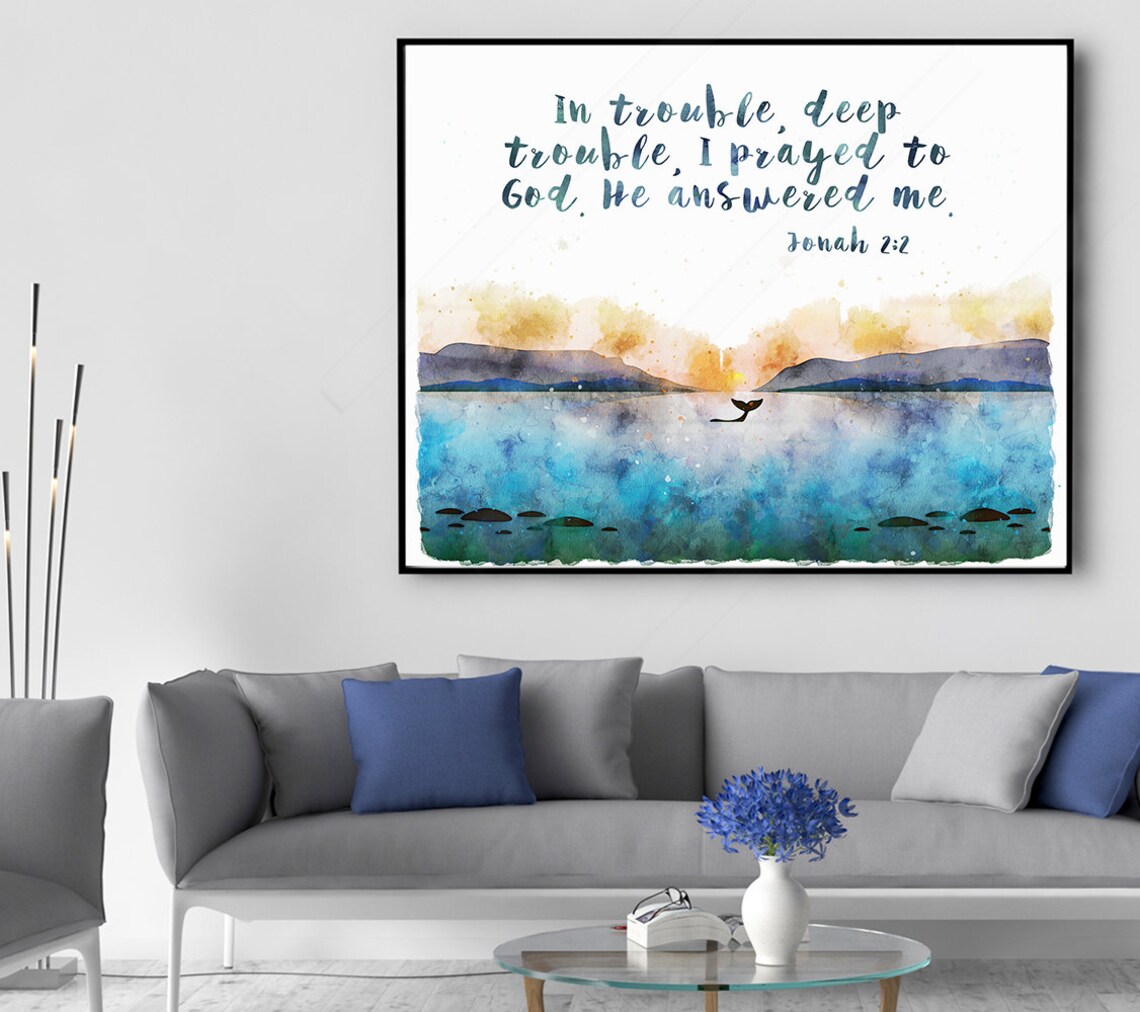 Jonah 2:2 Scripture, Whale Tail Nautical Art Print - Image 3