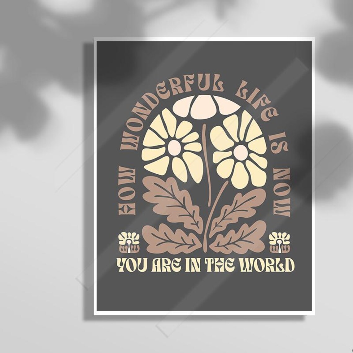 How Wonderful Life Is Now Retro 70s Daisy Floral Quote Wall Art