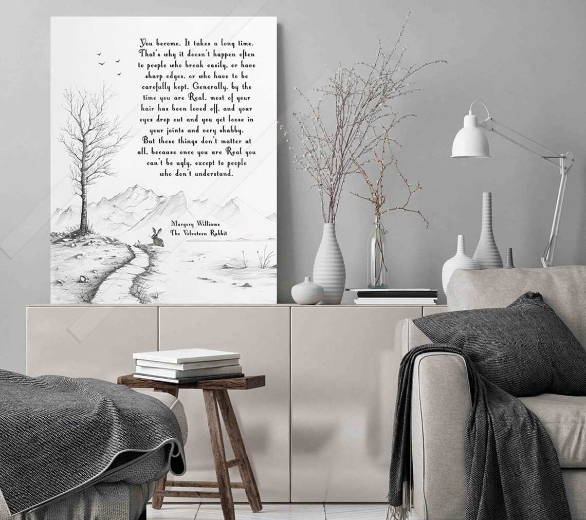 Velveteen Rabbit Once You Are Real Quote Print Pencil Sketch Nursery Wall Decor - Image 3