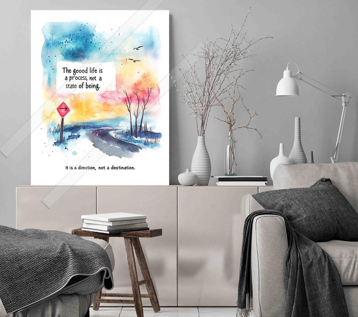 The Good Life Is A Process Watercolor Road Journey Quote Art Print - Image 2