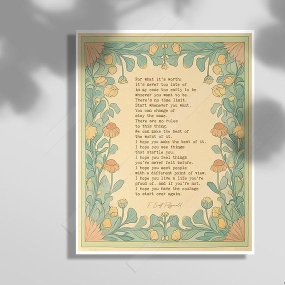 F Scott Fitzgerald Make The Best Of It Quote Art Motivational Quote Graduation Gift Housewarming Framed Unframed Or Options