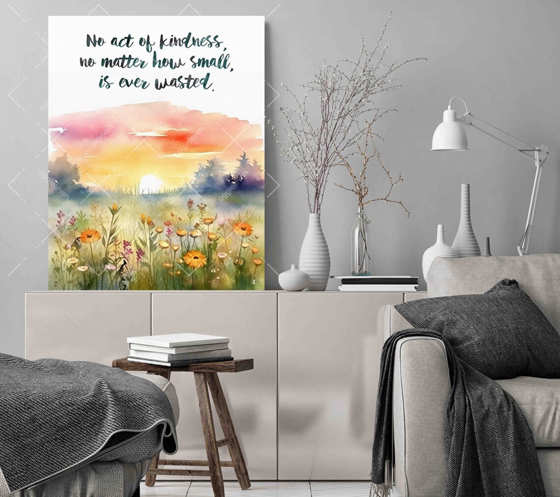 No Act Of Kindness Ever Wasted Wildflower Sunset Watercolor Poster - Image 3