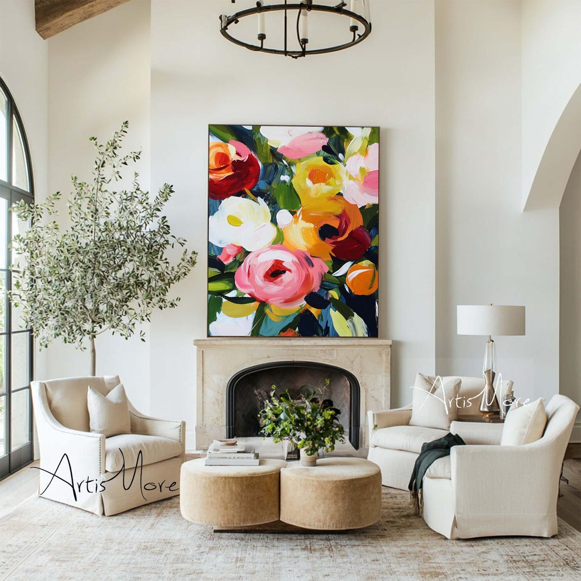 Colorful Abstract Rose Bouquet Bold Brushstroke Floral Art Poster - Image 4