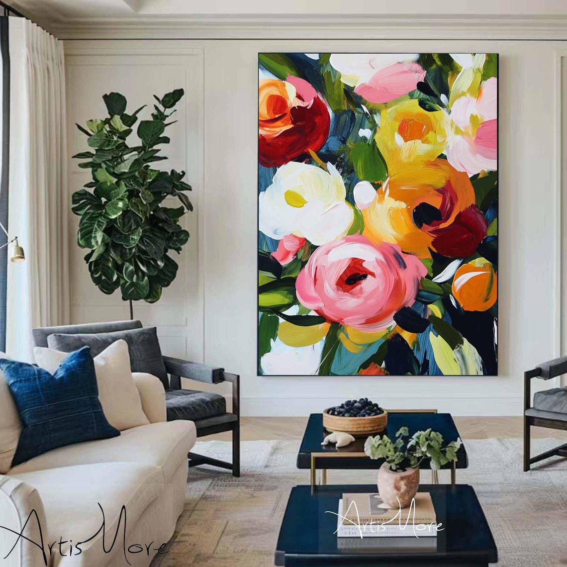 Colorful Abstract Rose Bouquet Bold Brushstroke Floral Art Poster - Image 3