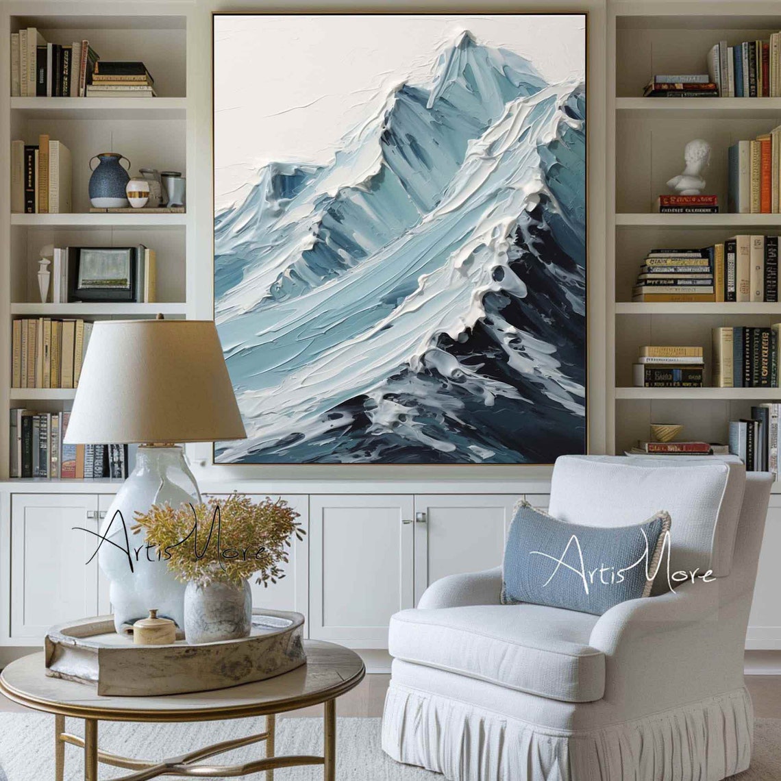 Large Snow Mountain Wall Art Blue Abstract Mountain Painting Blue White Texture Wall Art Modern Landscape 3d Texture Painting On - Image 5