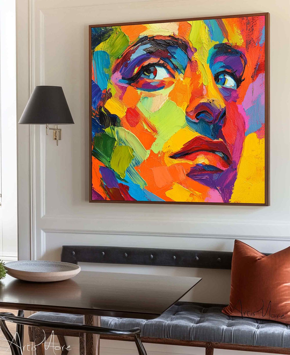 Rainbow Abstract Man Face Looking Up Mosaic Color Canvas Poster - Image 4