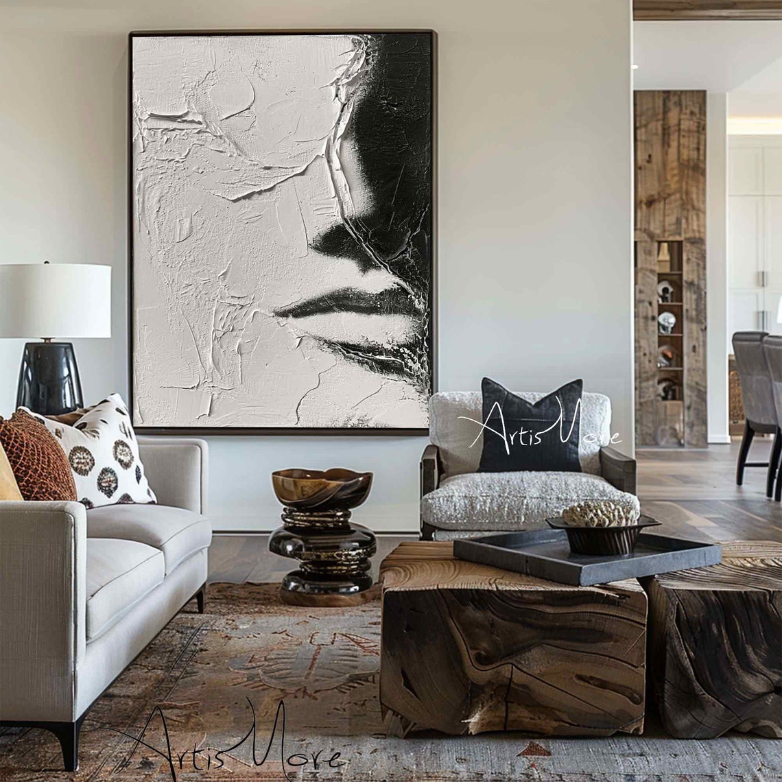 Abstract Woman Faceless Painting Abstract Figure Wall Art Black White Texture Painting Female Woman Portrait Art Modern Living Room Painting - Image 5