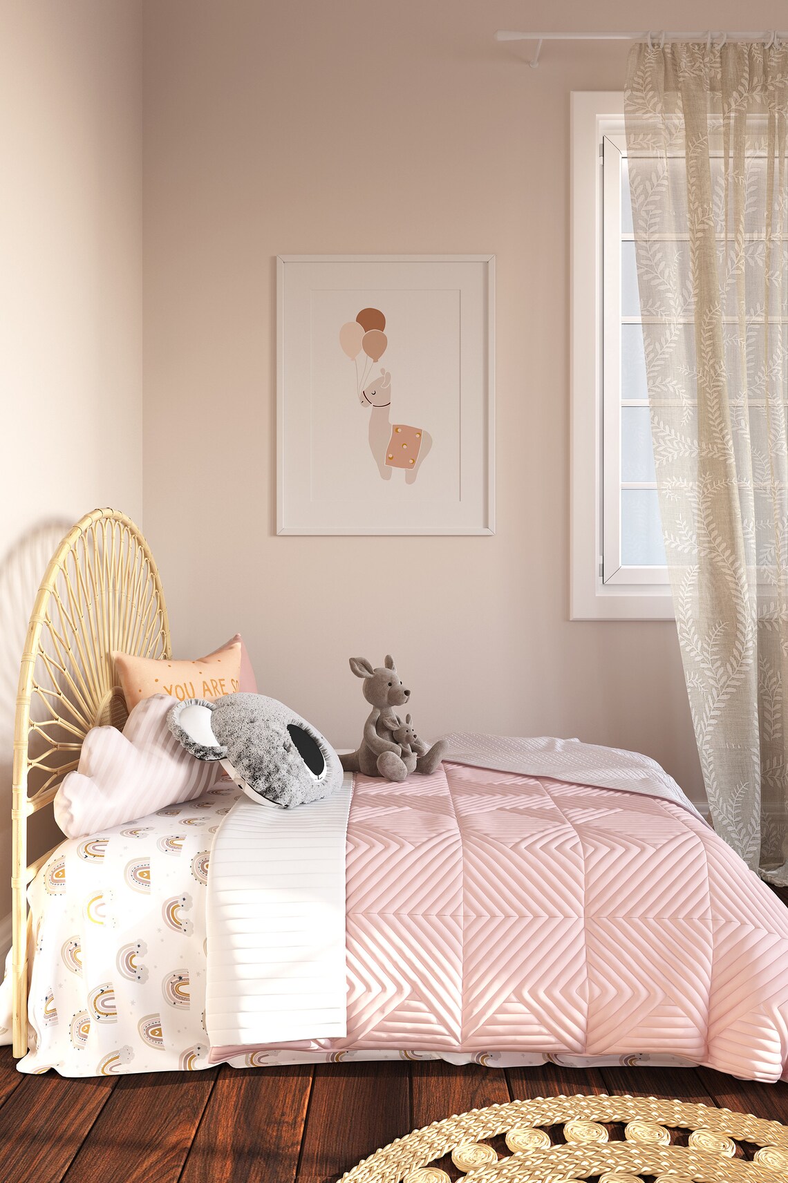 Floating Blush Llama With Balloons Whimsical Nursery Decor Poster - Image 2