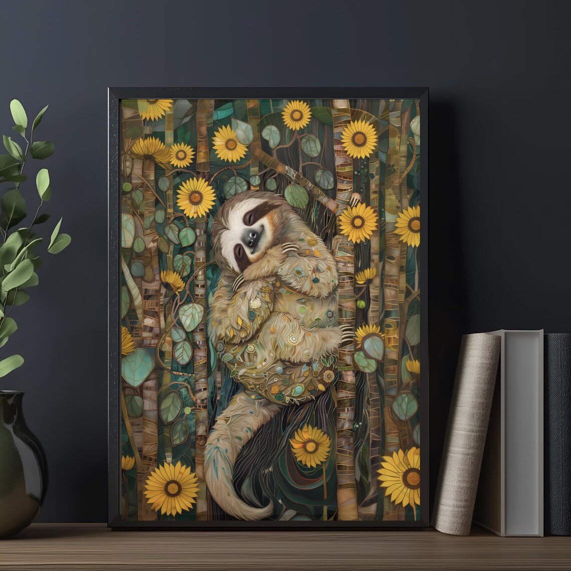 Sloth Hanging Sunflower Forest Art Print Cute Vintage Animal Wall Poster - Image 6