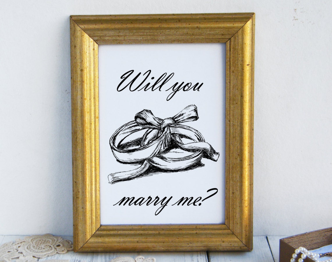 Will You Marry Me Wedding Rings Sketch Proposal Gift Art Poster