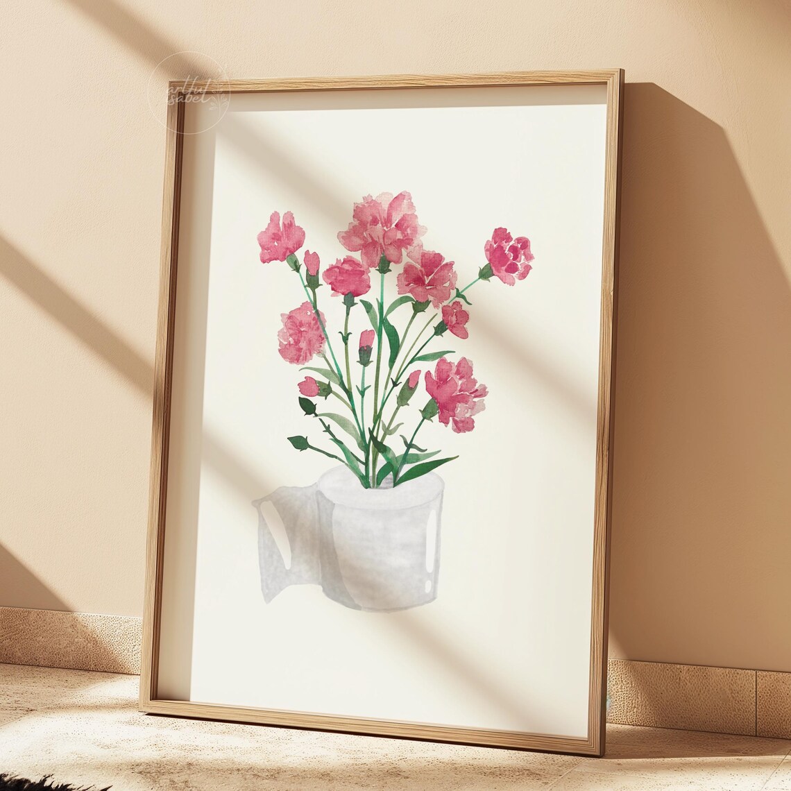 Pink Carnations Toilet Paper Roll Vase Watercolor Flower Poster