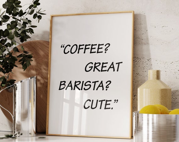 Coffee Bar Decor Cute Barista Art Shop Trendy Wall Print Red Home