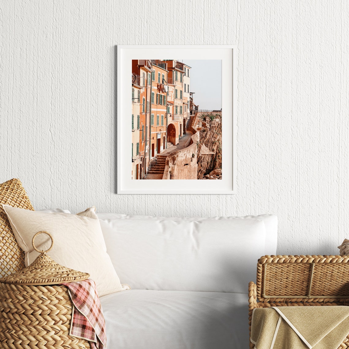 Cinque Terre Village Cliffside Street Orange Houses Travel Wall Print - Image 3