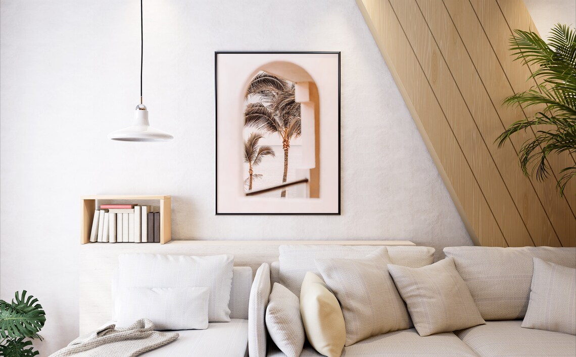 Palm Tree Sunset, Minimal Sage Green Art Print - Image 2