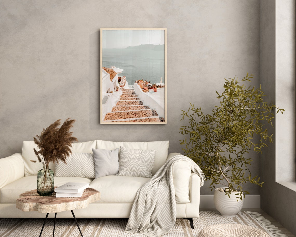 Santorini Whitewashed Steps Overlooking the Caldera Photography Poster - Image 2