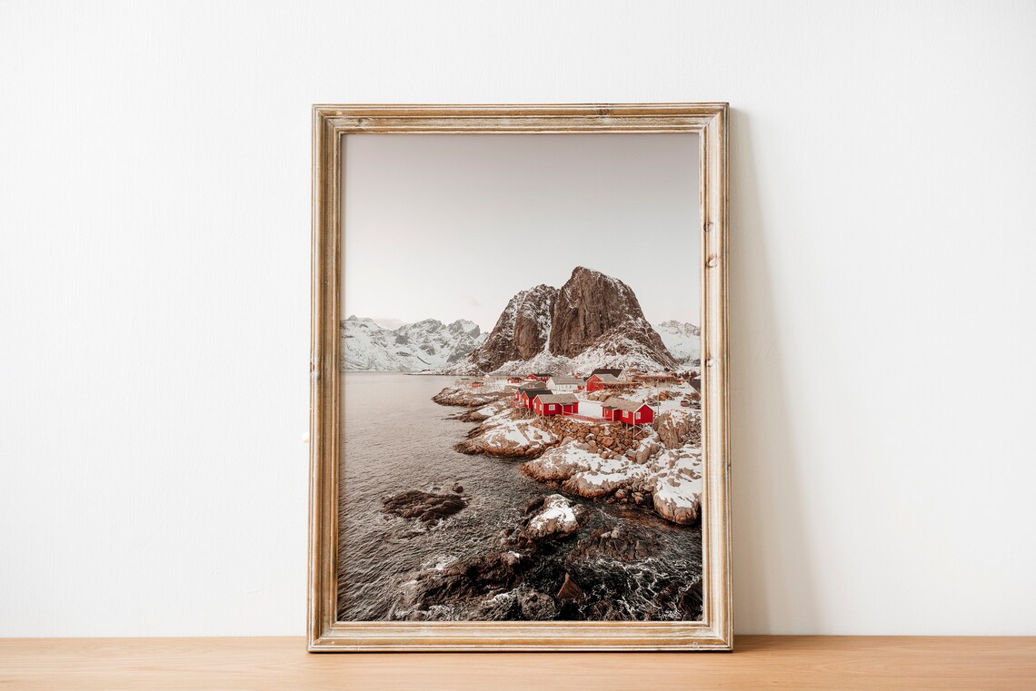 Norway Lofoten Village and Mountain Winter Travel Poster - Image 3