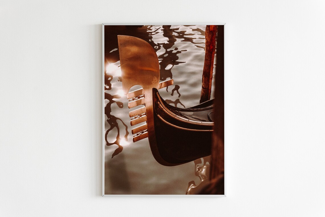 Venice Gondola Prow Golden Water Close-Up Photo Italy Travel Poster - Image 2
