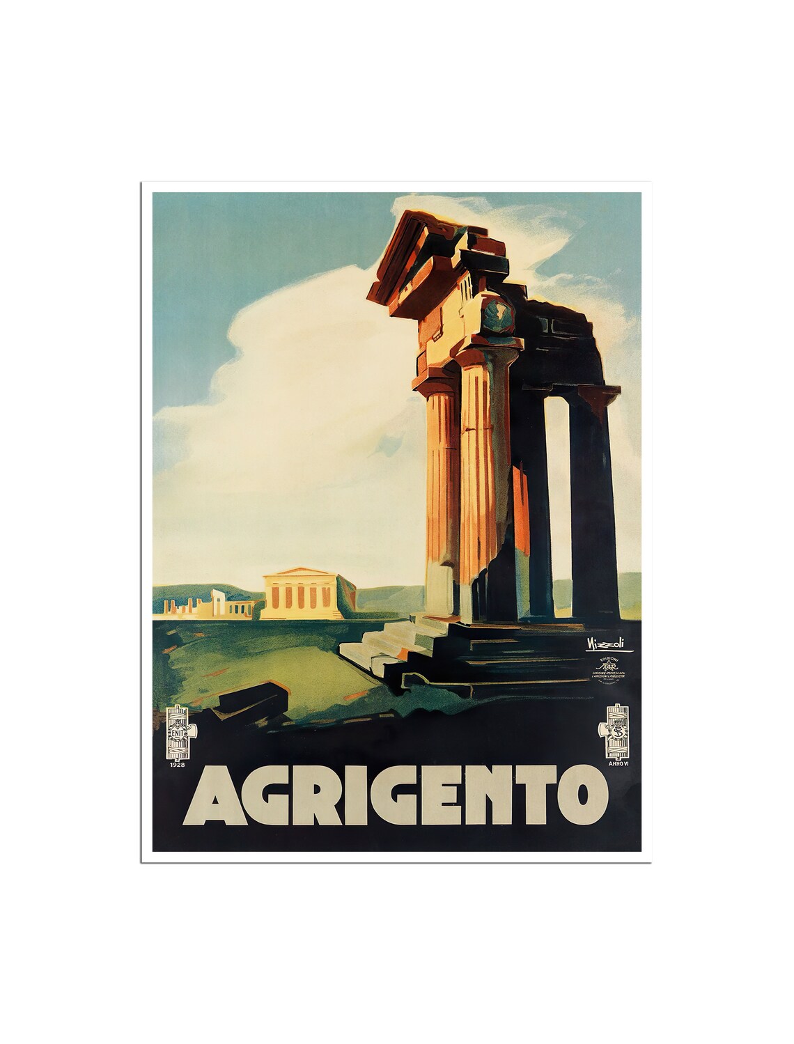 Agrigento Sicily Greek Temple Ruins Vintage Italy Travel Poster