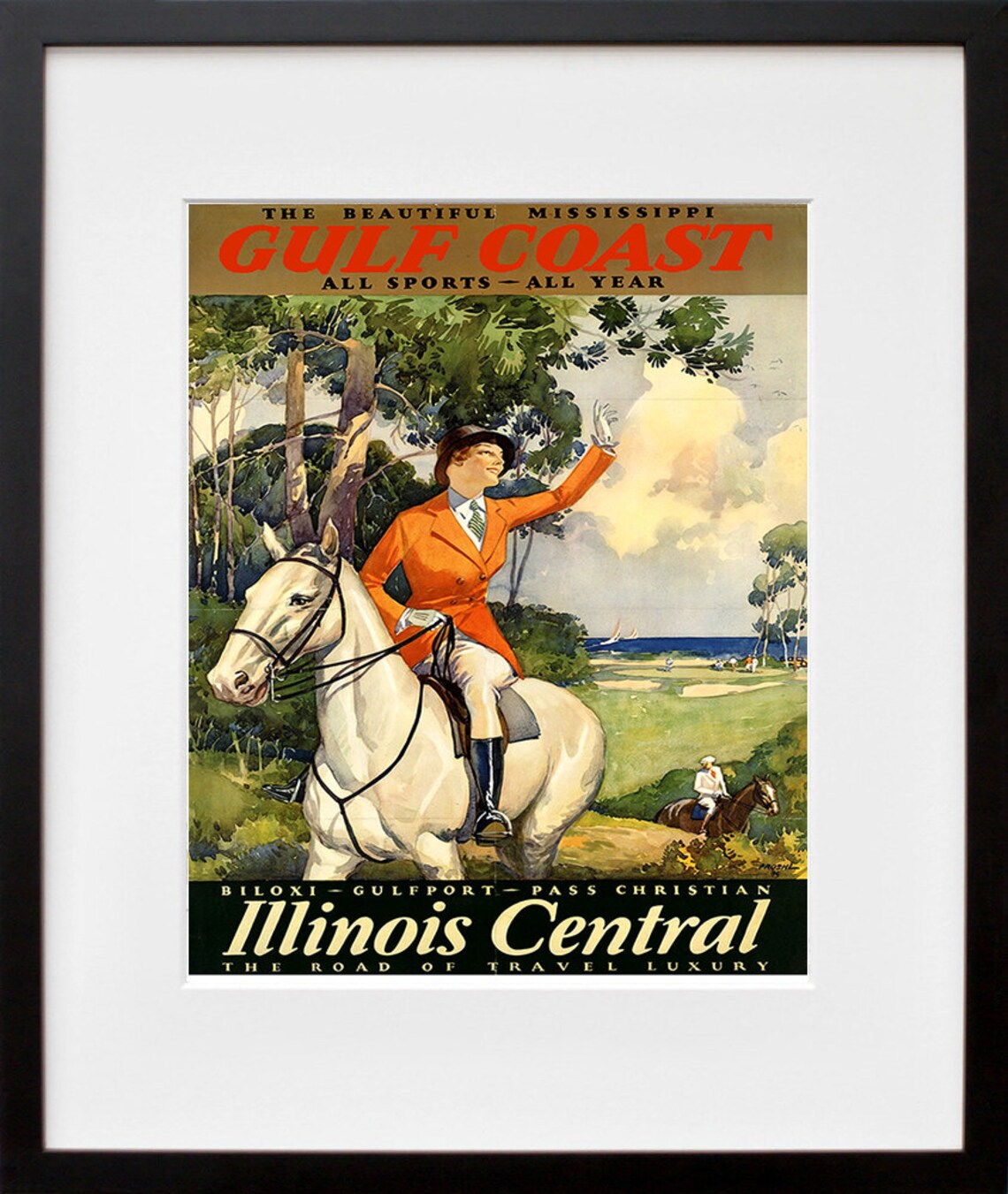 Mississippi Gulf Coast Illinois Central Railroad Vintage Travel Poster