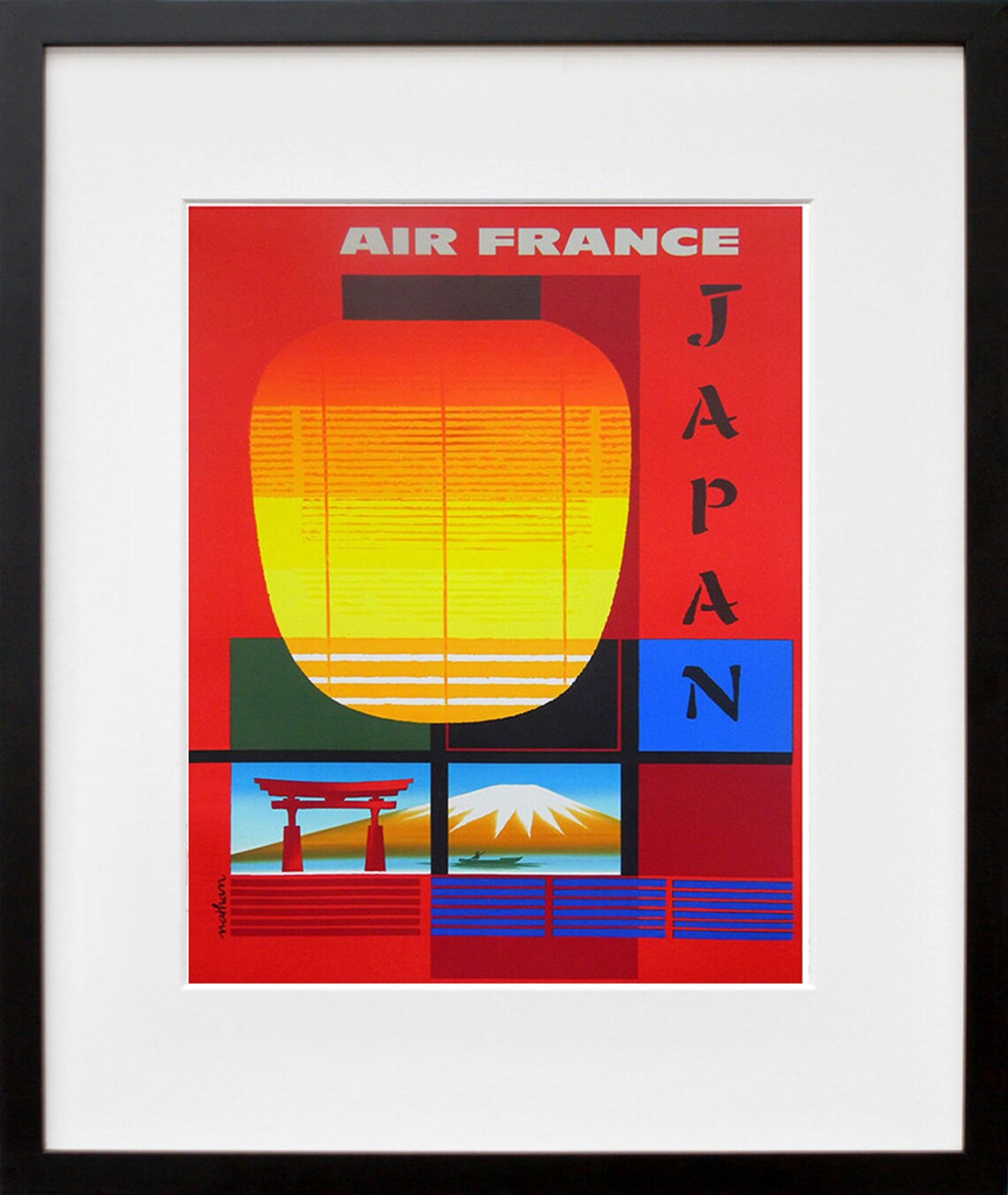 Air France Japan Paper Lantern Torii Gate Mt Fuji Travel Poster - Image 2