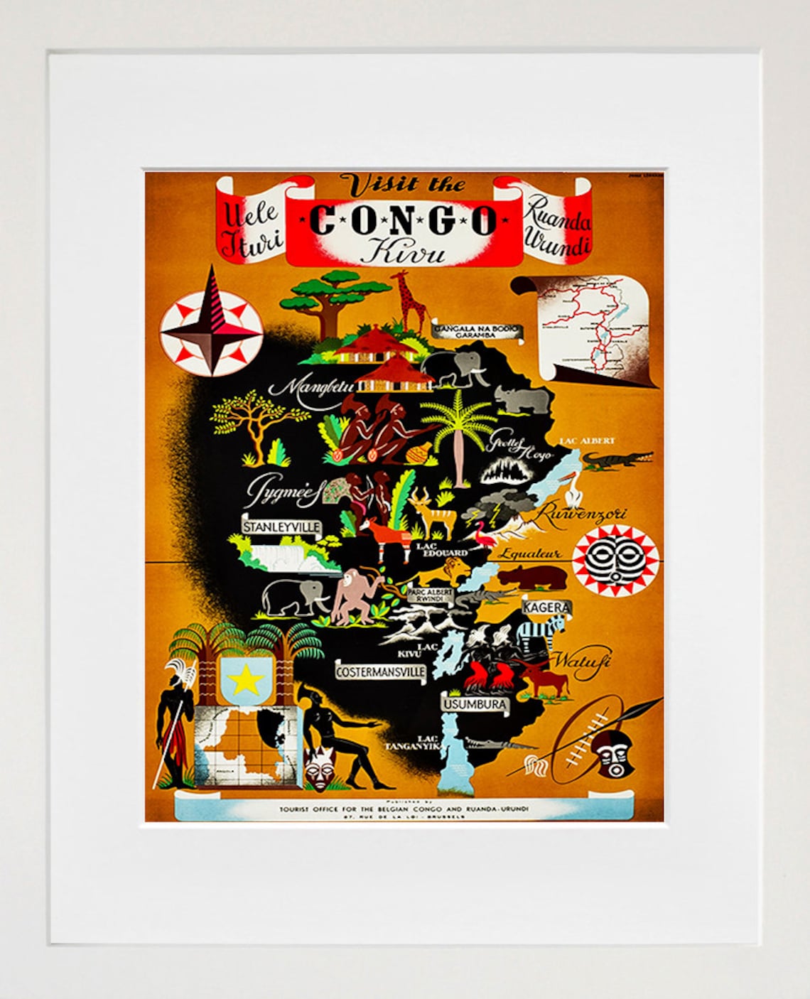 Art Congo Africa Vintage Travel Poster Print