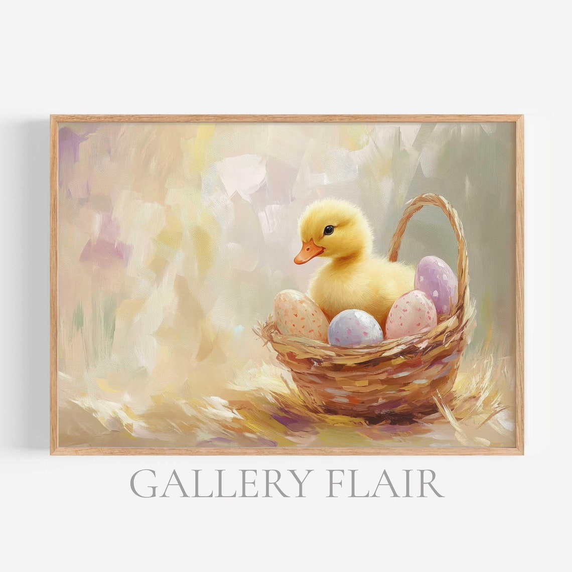 Farmhouse Easter Wall Art Duckling Easter Basket Delight Vintage Spring Print Decor Rustic Easter Art
