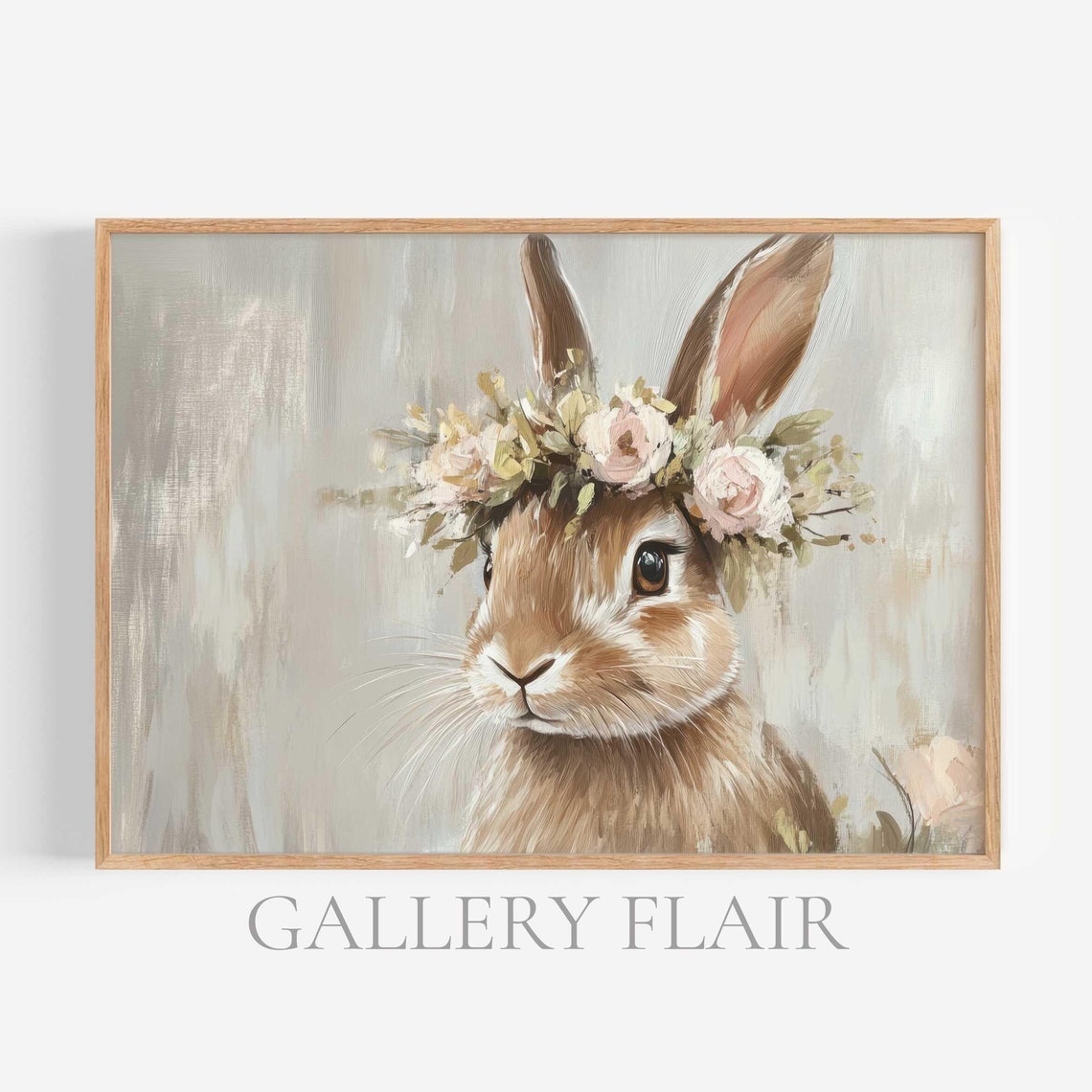 Bunny Portrait Floral Rose Crown Cute Rabbit Painting Wall Art