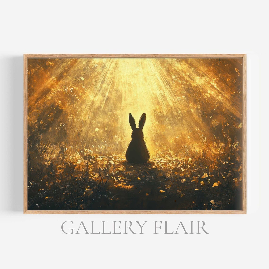 Bunny Silhouette Golden Sunlit Forest Ethereal Easter Wall Art