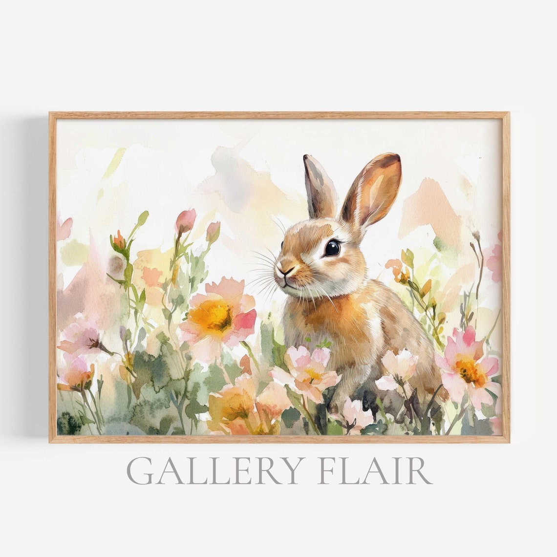 Watercolor Bunny Among Pastel Spring Flowers Cute Rabbit Poster