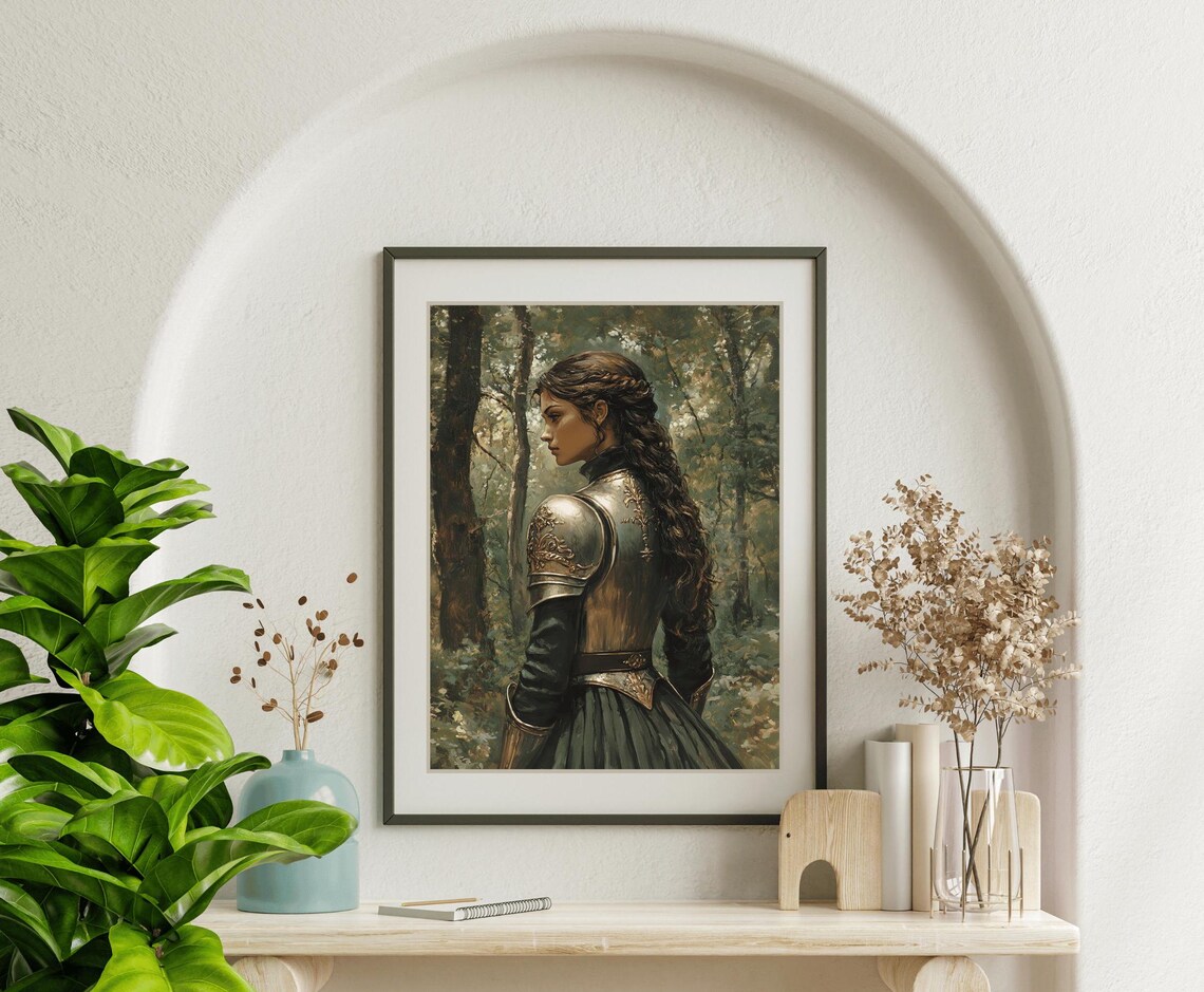 Lady Knight Braided Hair Forest Side Profile Armor Fantasy Painting Poster - Image 2