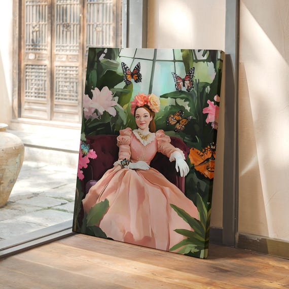 Victorian Lady Art Elegant Woman Portrait Print Romantic Vintage Regal Feminine Decor Butterfly Garden Artwork