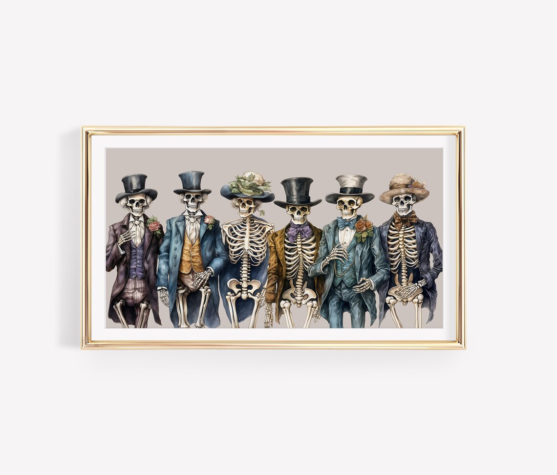 Funny Halloween Skeletons in Victorian Suits and Top Hats Poster - Image 2