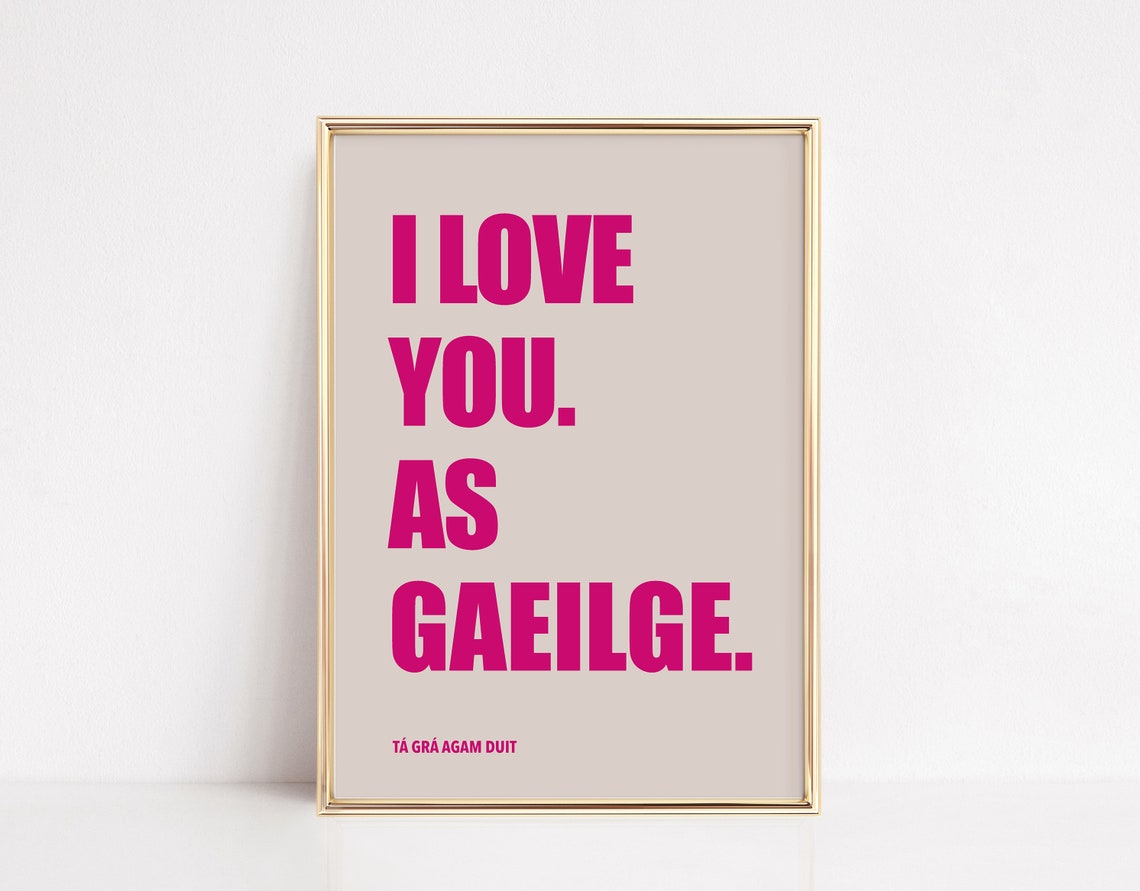 I Love You As Gaeilge Ta Gra Agam Duit Pink Irish Quote Poster - Image 2